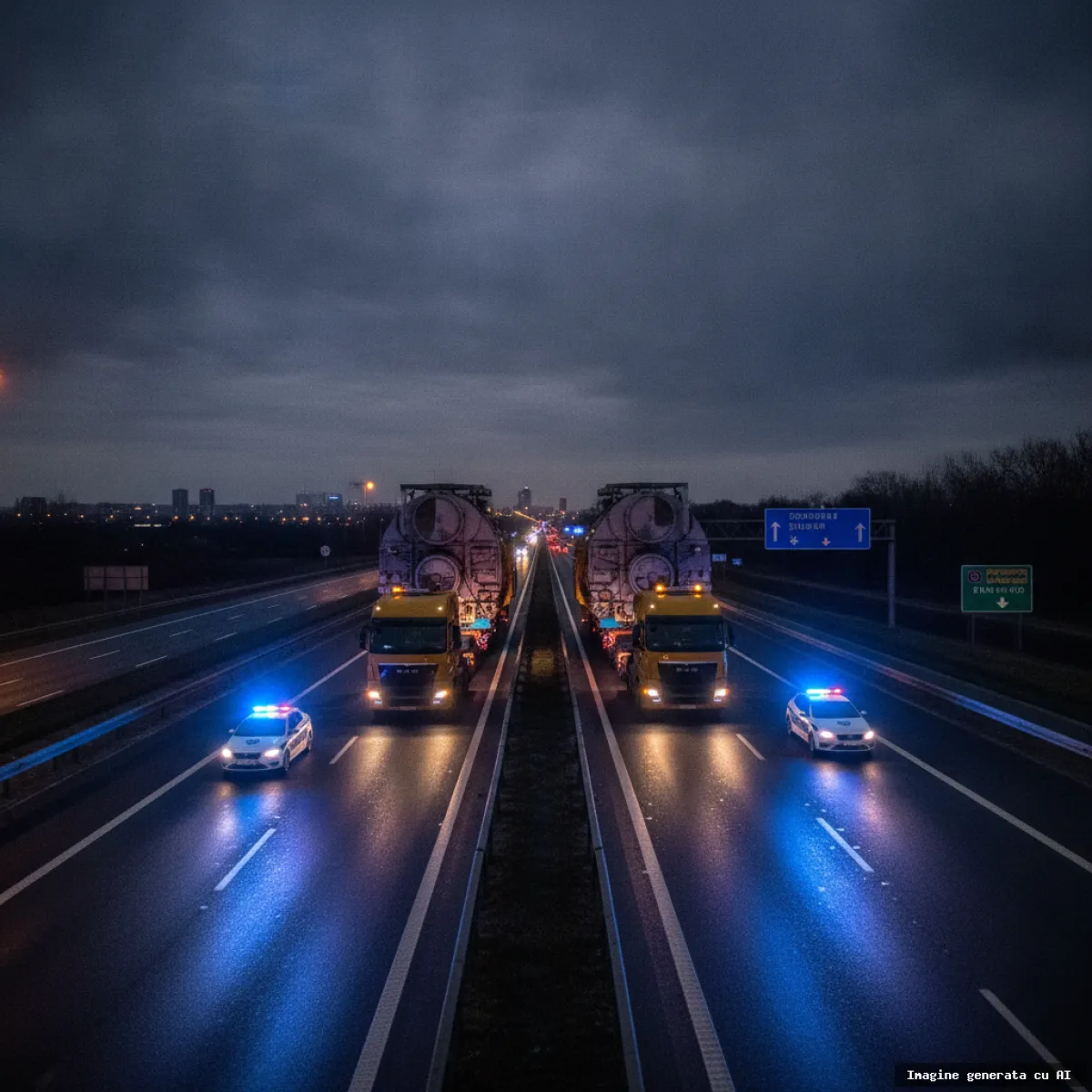 Transporturi agabaritice pe timp de noapte: ce trasee sunt afectate (imagine generată cu AI)