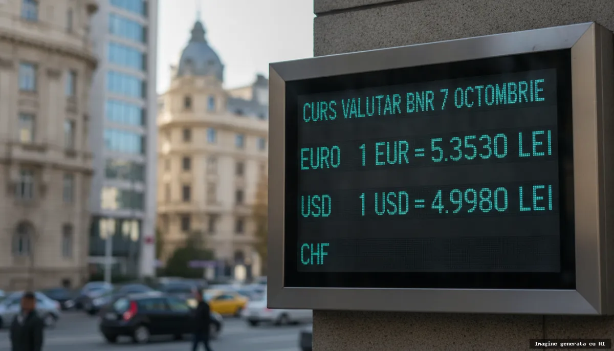 Curs valutar BNR 7 octombrie: euro urcă peste 5,35 lei (imagine generată cu AI)