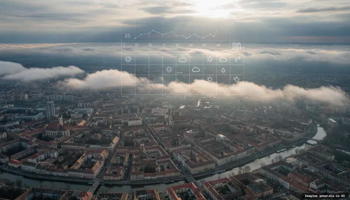 Prognoza meteo 25 zile Timișoara: ce poți afla și cât de exactă este (imagine generată cu AI)